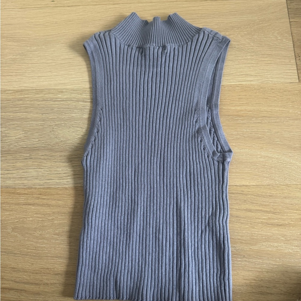 Sleeveless Ribbed Blue/Grey Top